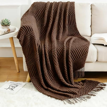 Blagic Soft Knitted Throw Blanket for Couch and Bed,Brown,50"x60" - color: Brown, size: 50 × 60 in
