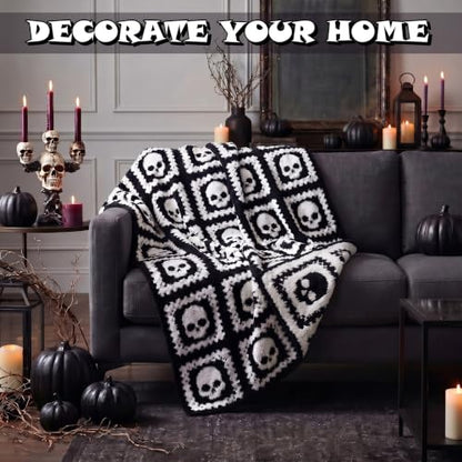 Halloween Halloween Gothic Skull Blanket Reversible Goth Knit Throw Blanket - color: Black and White, style: Halloween Ghost Blanket