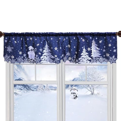 Grelucgo Embroidered Rod Pocket Snowman Kitchen Window Curtains Valance 58×14 Inches for Christmas Holidays (Snowman Navy) - color: Snowman Navy