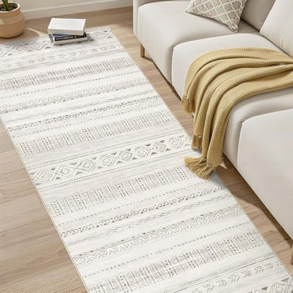 cotiled Hallway 3x10 Runner Rugs Washable Boho Rug Brown Cream - color: Light Brown/Cream, size: 3' x 12' (Runner)