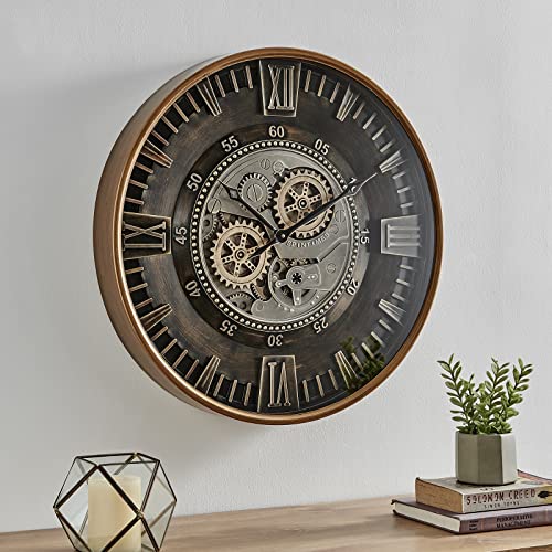 CLXEAST 24 Inch Large Wall Clock with Moving Gears, Antique Gold - color: Antique Brass Gold, size: 24 Inch