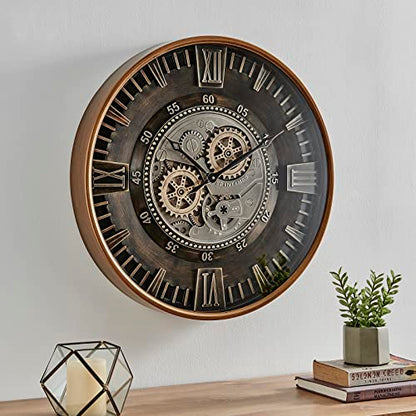 CLXEAST 24 Inch Large Wall Clock with Moving Gears, Antique Gold - color: Antique Brass Gold, size: 24 Inch