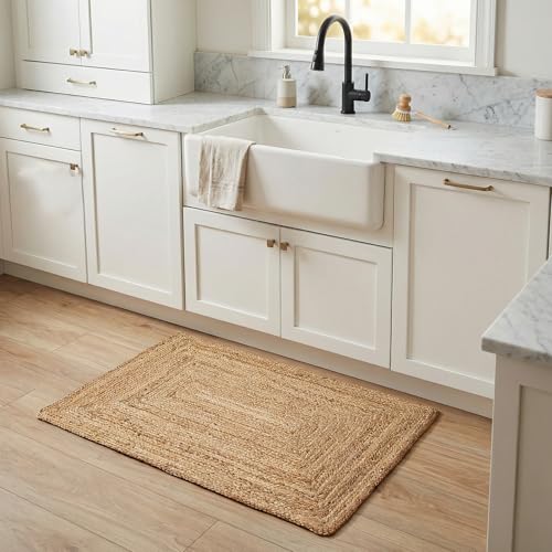 Hausattire Jute Braided Woven Kitchen Rug 2x3 Feet - Natural - color: Natural, size: 2'x3'