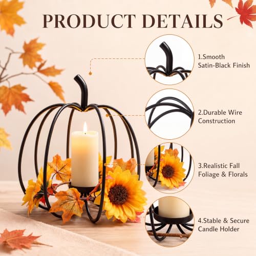 Metal Pumpkin Candle Holder 5.9" x 7.5" Fall Table Dining Centerpiece