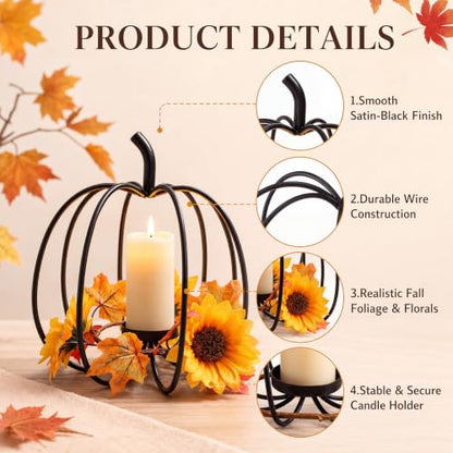 Metal Pumpkin Candle Holder 5.9" x 7.5" Fall Table Dining Centerpiece