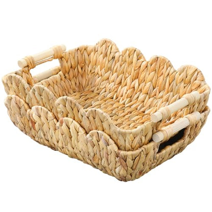 Coeusy 2 Pack Wicker Baskets, Cute Scalloped Baskets,Natural Water Hyacinth - color: Water Hyacinth
