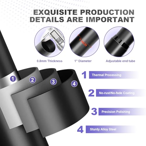 Heavy Duty 1 Inch Adjustable Curtain Rod for Windows & Room Dividers - Steel Construction, 50 lb Weight Capacity, Indoor/Outdoor Use, 30-168 Inch Matte Black - size: 30" - 168"