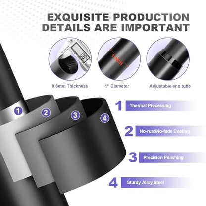 Heavy Duty 1 Inch Adjustable Curtain Rod - Steel Construction for Windows & Room Dividers, 50 lb Weight Capacity, Indoor/Outdoor Use, 30-120 Inch Matte Black - size: 30" - 120"