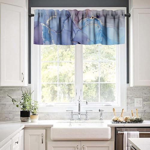 Abstract Marble Window Valance, Modern Luxury Multicolor Marble Abstract Liquid Art Print Blackout Short Curtain for Cafe Bedroom Living Room Kitchen, 54x18inch - color: Marble-1