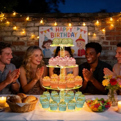YestBuy 4 Tier Round Cupcake Stand with Yellow Lights for Party - color: Yellow, size: 4 Tier Round