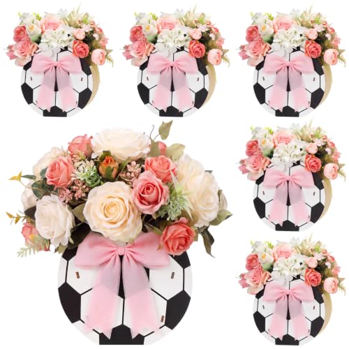 Cinnvoice 6 Pcs Wooden Soccer Centerpieces with Pink Bows, Soccer Vases - style: Bow