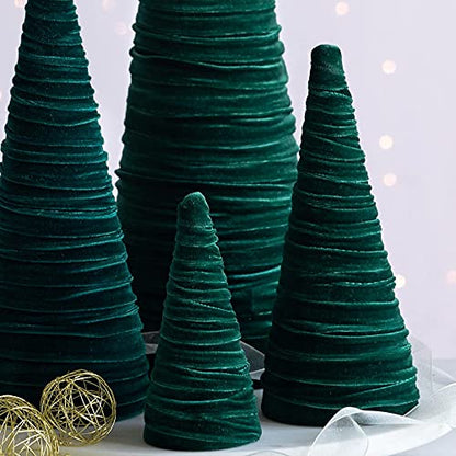 Your Heart's Content Velvet Trees Set of 4 Emerald, Winter Mantle, Valentine Tabletop Tree, Glam Entryway, Shelf Accent, Wedding Centerpiece, Cozy (Emerald) - color: Emerald