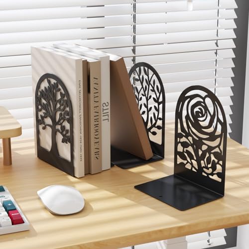 MaxGear Metal Book Ends 3pair, Heavy Duty Bookends for Shelves Decorative with 1pair Book Ends Tree Design Modern Bookends Non-Skid Bookend