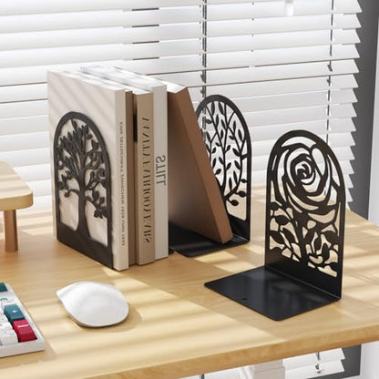 MaxGear Metal Book Ends 3pair, Heavy Duty Bookends for Shelves Decorative with 1pair Book Ends Tree Design Modern Bookends Non-Skid Bookend