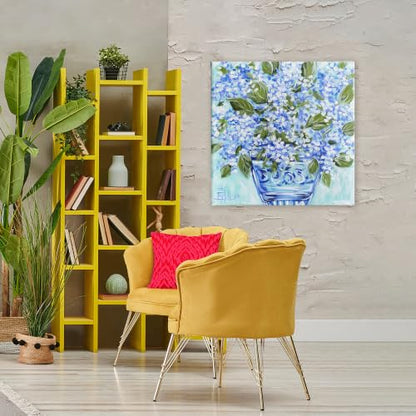 Cool Bouquets Blue Vase Floral, 36 x 36 Inch Canvas Wall Art - color: Blue Vase Hydrangea Bouquet, size: 36"L x 36"W