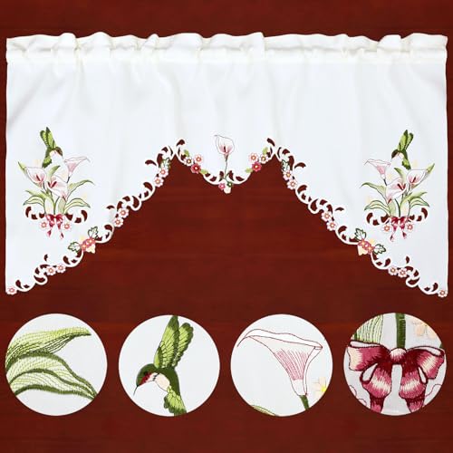 Simhomsen Embroidered Hummingbird Kitchen Window Curtain Swag and Tiers Set for Spring and Summer (Hummingbird) - color: Hummingbird