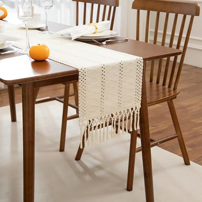 Boho Cream Table Runner, 12x36 Inches - color: Cream, size: 12" x 36"