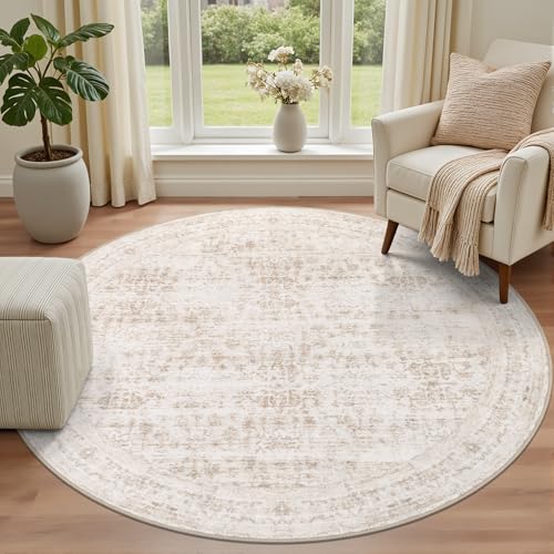 Round Area Rug for Living Room: 4ft Boho Washable Rug Beige Brown - color: Beige Brown, size: 4' (Round)