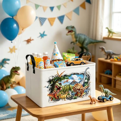 Rectangle Foldable Storage Basket Handles For Home, Dinosaur - color: REC-Dinosaur