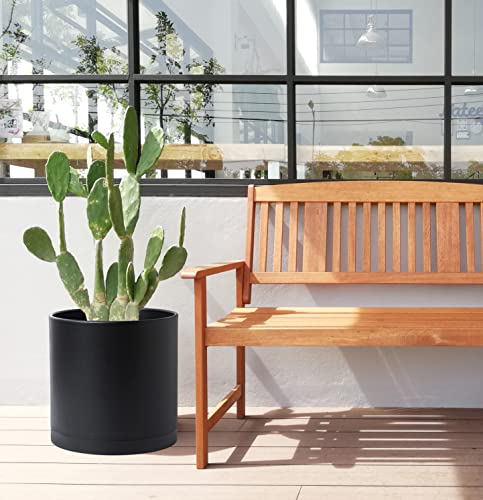 D'vine Dev Plastic Planter Pot with Saucer, 14 in, Black, 74-X-B-4 - color: Matte Black, size: 14 Inch
