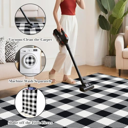 Outdoor Rugs, Black and White Area Rug Checkered 2’4’’x3’7’’ - color: Black & White, size: 2'4" x 3'7" (Rectangular)