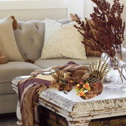 naturevibe 10/6.5 Inch Set of 2 Thanksgiving Feathered Turkey Decorations - style: Turkey Family-Set of 2