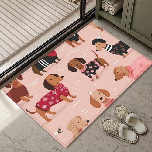 Pink Dachshund Dog Bath Mat Rug, Door Mat Doormat Entrance Non-Slip Bathroom Rugs for Entryway Bathroom Kitchen 17 x 30 Inch - color: Pink Dachshund Dog