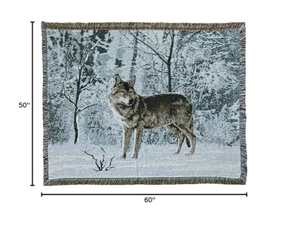 Woodlands Wolf Lodge Woven Tapestry Throw Blanket 50"x60" - color: Wolf