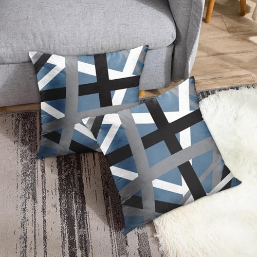 Emvency Throw Pillow Covers Set of 2, 18 x 18 Inch, Stripes Retro Blue - color: Blue 2, size: 18" x 18" (Pack of 2)