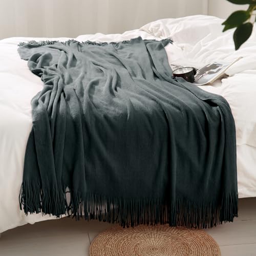 Homiest Charcoal Grey Knitted Throw Blanket with Fringe, 50x60 Inch - color: Charcoal Grey, size: 50" x 60"