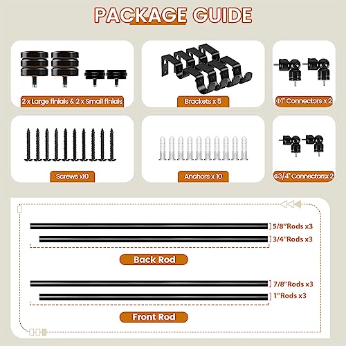 HOTOZON Double Bay Window Curtain Rods 36 to 72 Inches(Center Rod), Black - color: Black