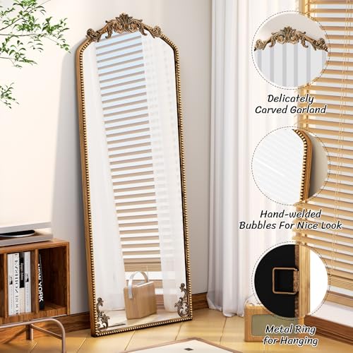 Gold Vintage Ornate Baroque Mirror 65"×22", Full Length Floor Mirror, Large Arched Antique Bronze Mirror for Wall, Living Room, Bedroom, Hallway, Home Decor - color: Retro Gold, size: 65"L x 22"W
