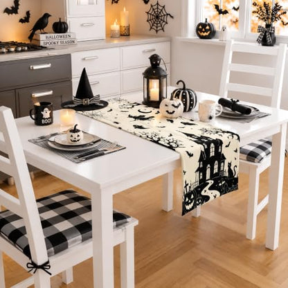Halloween Decorations - Gothic Haunted House Witch Ghost Bat Table Runner - color: Halloween Haunted House