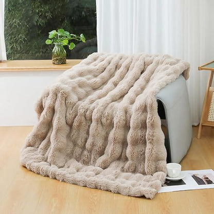 UKELER Faux Fur Throw Blanket Plush Thick Fleece Blanket Fluffy Cozy Soft Warm Blankets Throws for Bed, Couch, Sofa, Office, Camping 50''x60'' Camel - color: D-camel, size: 50''x60''