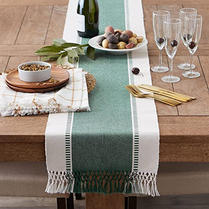 DII Dobby Stripe Table Runner, 13x72 Dark Green & Cream Background - color: Dark Green, size: 13x72"