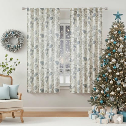 Kayne Studio Blue Grey Floral Botanical Rod Pocket Semi Sheer Curtains 63" - color: Blue Grey, size: 52"W x 63"L (Pack of 2)