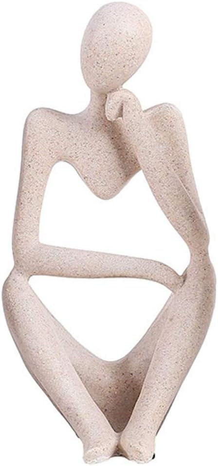 Creative Resin Thinker Minimal Abstract Art Sculpture Statue Figurines Home Office Bookshelf Desktop Decor (Sandstone, Right, Small) - color: Sandstone, size: Right, Small