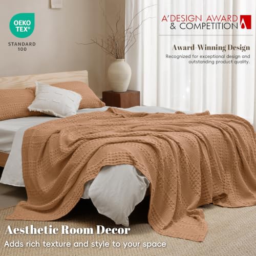 PHF Lightweight 100% Cotton Waffle Throw Blanket for Couch, Clay - color: 08 Clay, size: Throw(50"x60")