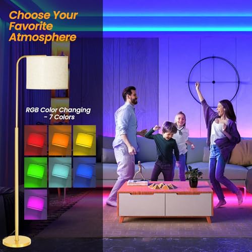 Arc Floor Lamp with Remote Control Dimmable Gold lamps for Living Room - color: Gold Beige