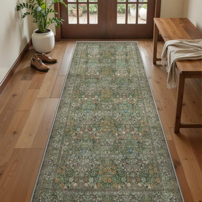 2x5 Runner Rug, Floral Kitchen Rugs Washable Green Rug, Dark Green - color: Dark Green, size: 2' x 5' (Runner)