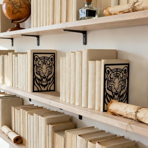 Peacoblue 5.3"x4.3"x7.9" Metal Bookends, Heavy Duty Book Ends for Shelves - style: Tiger Head