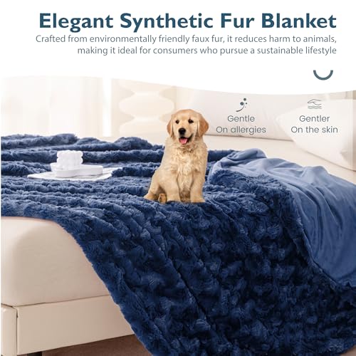ALPHA HOME, Fluffy Polyester Throw Blanket, Throw Size, Navy - color: Navy, size: Throw