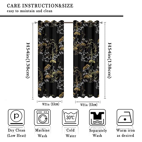 Cool Japanese Curtains,Modern Black Gold Japanese Chinese Pine Pattern Window Drapes Thermal Insulated Grommet Blackout Curtains for Bedroom 2 Panels 54L x 21W - color: Cool Japanese, size: 42"W x 54"L (Pack of 1)