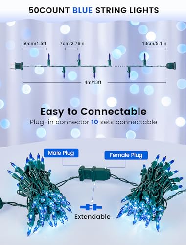 Blue Christmas Lights,13FT 50 Count Mini Clear String Lights - color: Blue(Green Wire), size: 50 count