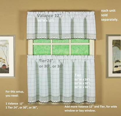 Today's Curtain Adirondack 2-Tone Crochet Tier 30", White/Gray, 60W x 30L - color: White/ Gray, size: 60"W x 30"L (Pack of 1)