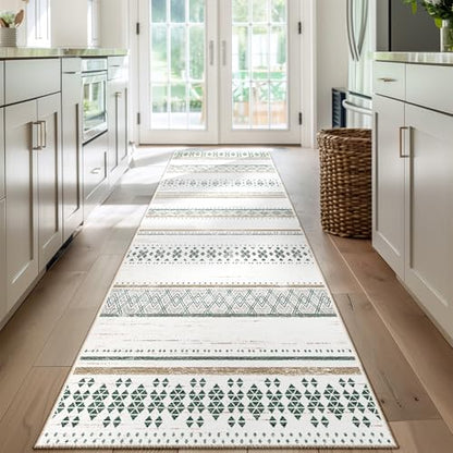 2x6 Washable Area Rugs for Living Room Boho Runner Rug Green/Brown - color: Green/Brown, size: 2' x 6' (Runner)