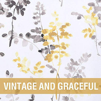 H.VERSAILTEX Valance for Kitchen Windows/Bathroom/Living Room/Bedroom Blackout Window Valance Thermal Insulated Rod Pocket Valance Curtains, 52" W x 18" L, 1 Panel, Floral Pattern in Grey and Yellow - color: Grey/Yellow