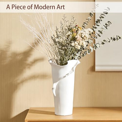 Abstract Irregular Ceramic Vase, White - size: 21" x 20" x 32"