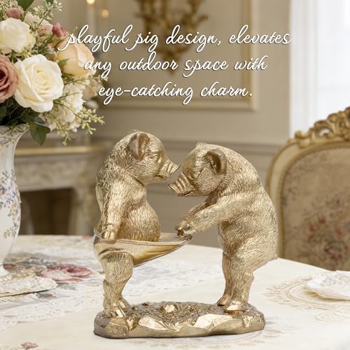 Hodao Funn Pig Couple Figurine, Golden Lucky Pig Decor, Home Gift - color: Funny Pig