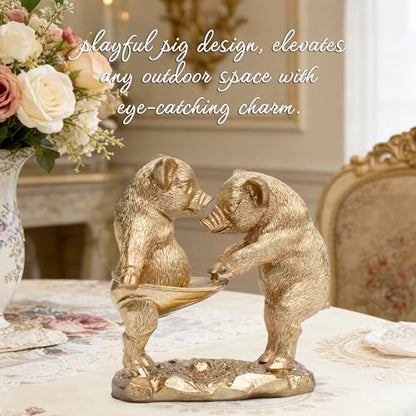 Hodao Funn Pig Couple Figurine, Golden Lucky Pig Decor, Home Gift - color: Funny Pig